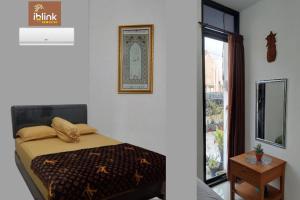 two pictures of a bedroom with a bed and a window at IbLink Homestay Family Homestay di Malang Full AC in Malang