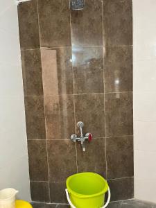 a shower with a green toilet in a bathroom at Kutch kutir in Bhuj