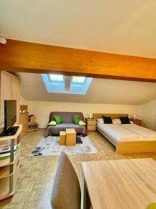 una gran sala de estar con tragaluz en el techo en Apartment Ladinger, en Radstadt