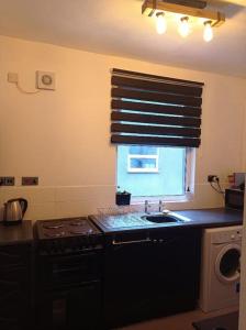 eine Küche mit einem Waschbecken und einem Fenster in der Unterkunft North Street Flat in Bristol