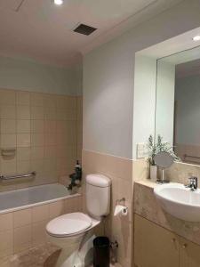een badkamer met een toilet, een wastafel en een bad bij Exclusive Suite CBD Riverviews - ParkingOnsite in Melbourne