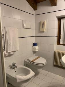 a white bathroom with a toilet and a sink at Garnì Bonsai in Pinzolo