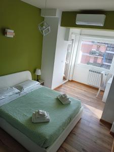 um quarto verde com uma cama e uma janela em Il Coriandolo 2 em Roma