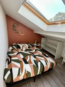 um quarto com uma cama e uma clarabóia em La Barbotine - Cosy - Centre ville em Bourg-en-Bresse