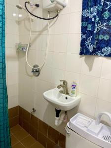 a bathroom with a sink and a shower at Ngermid Oasis Cozy 2 BD 1BA Home, Scenic View, Secluded, Beautiful Location in Koror