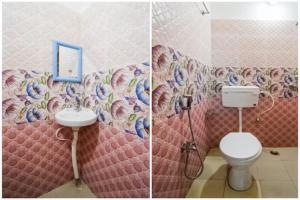 two pictures of a bathroom with a toilet and a sink at Goroomgo Mks Inn Bhubaneswar in Bhubaneshwar