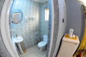 a bathroom with a toilet and a sink at Remzy Hotel & Suites, Olomore in Aro