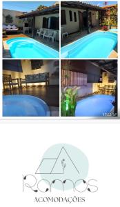eine Collage mit vier Bildern eines Schwimmbads in der Unterkunft Ramos Acomodações in Búzios