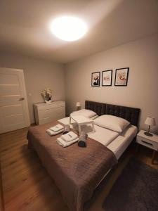 Cama ou camas em um quarto em Maya's Flats & Resorts 42 - Świętej Barbary