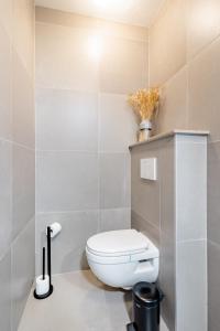 布魯日的住宿－The Hadewijch - room nearby centre Bruges，一间位于客房内的白色卫生间的浴室