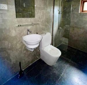 een badkamer met een toilet, een wastafel en een douche bij Oceanic Shades - Mount Lavinia in Mount Lavinia