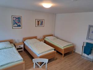 ein Zimmer mit 2 Betten und einem Stuhl darin in der Unterkunft Zimmervermietung Hartl in Barmstedt