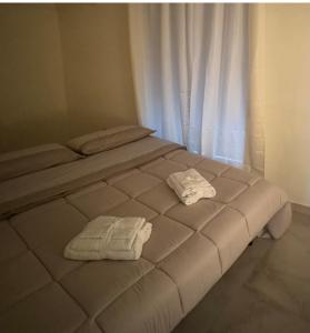 トッレ・アンヌンツィアータにあるLa casa di Venereの窓の前にタオル2枚が付いたベッド