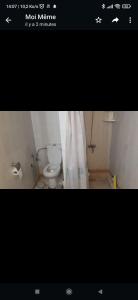 ein Bad mit einem WC und einem Duschvorhang in der Unterkunft Appartement meublé in Meknès