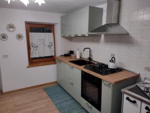 a kitchen with a sink and a stove top oven at Casa Sirena in Canale dʼAgordo