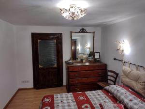 a bedroom with a bed and a dresser and a mirror at Casa Sirena in Canale dʼAgordo