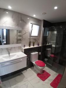 La salle de bains est pourvue de toilettes et d'un lavabo. dans l'établissement Palm Lake Ressort Monastir S2, à Monastir