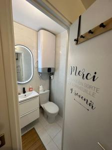 een kleine badkamer met toilet en wastafel bij Studio purple proche Paris in Chennevières-sur-Marne
