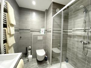 a bathroom with a shower and a toilet and a sink at Résidence 4T IMMO - 31 Avenue Gaston Chauvin in Aulnay-sous-Bois