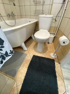 a bathroom with a toilet and a tub and a rug at Wawel Old Town II in Krakow