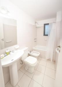 La salle de bains blanche est pourvue de toilettes et d'un lavabo. dans l'établissement Cañada 2 dorm, à Córdoba