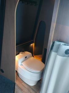 a bathroom with a toilet in a small room at Aurora Hut Savonlinna in Savonlinna