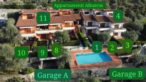une villa avec piscine dans une banlieue dans l'établissement Appartamenti Albatros, à Brenzone