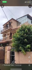 ein Haus mit einem großen Baum davor in der Unterkunft Omjee Paying Guest in Dehradun