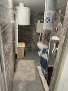bagno con servizi igienici e tavola da surf di Apartman Una a Batajnica