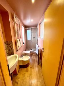 ein Bad mit einem Waschbecken, einem WC und einer Dusche in der Unterkunft Il Nido 14 in Mailand