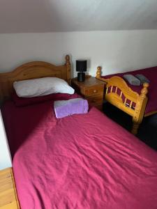 a bedroom with two beds with a pink blanket at The White Hart Inn in Twickenham