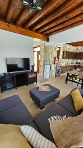 een woonkamer met een bank en een tv bij Olive Garden's Paradise Villa in Skarinou