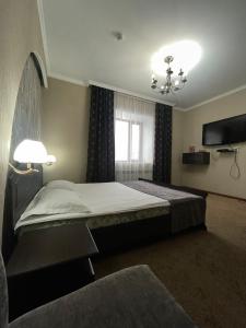 a bedroom with a large bed and a television at VIP Mini Hotel in Semey +6 photos