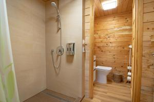 a bathroom with a toilet and a shower at ABG House Pest in Budapest