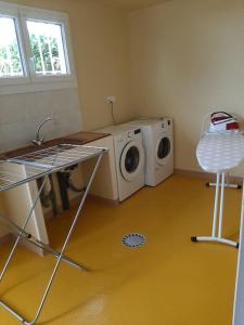 a laundry room with a washer and a washing machine at Gîte l'Etape in Pirajoux