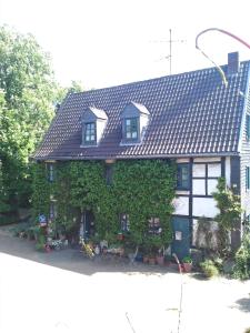 a house with ivy on the side of it at Der Birkenhof - Birch Court in Düsseldorf
