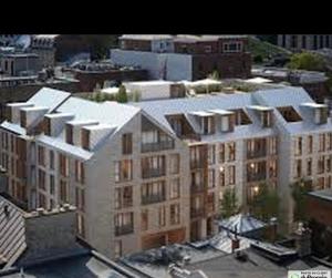 an overhead view of a large apartment building at Nouveau Condo Québec in Quebec City