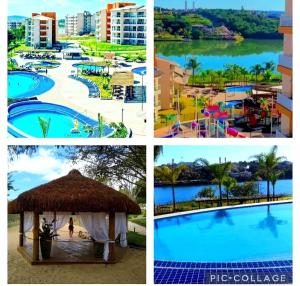 un collage de quatre photos d'un complexe hôtelier dans l'établissement Eco Resort Ilhas do Lago, à Caldas Novas