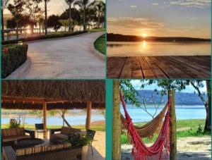 - un collage de quatre photos avec un hamac sur une plage dans l'établissement Eco Resort Ilhas do Lago, à Caldas Novas