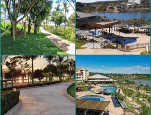un collage de quatre photos d'un complexe hôtelier dans l'établissement Eco Resort Ilhas do Lago, à Caldas Novas
