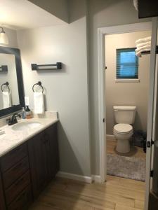 a bathroom with a sink and a toilet at Cozy&Quiet*Fenced backyard* 17 Mins UT MktSquare in Knoxville
