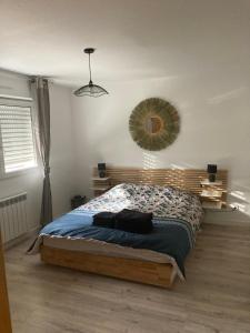 une chambre avec un lit et un miroir au mur dans l'établissement Appartement Le Männele, à Strasbourg
