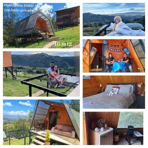 a collage of pictures of a tent with a man and a woman at Glamping Hakuna Matata in Monguí