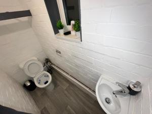 een badkamer met een toilet en een wastafel bij House Parking Contractors in Leicester