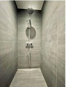 a shower with a shower head in a bathroom at One bedroom flat with terrace and parking in Luxembourg
