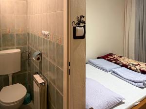 a small bathroom with a toilet and a sink at Gościniec na Równi in Biały Dunajec