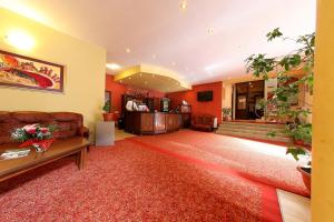 a living room filled with furniture and a red carpet at Hotel Premier in Cluj-Napoca