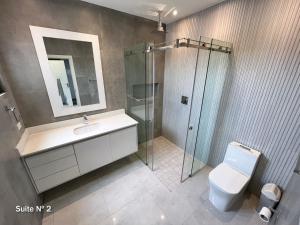 a bathroom with a shower and a sink and a toilet at DEPARTAMENTO DE LUJO in Santa Cruz de la Sierra