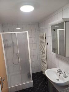 y baño con ducha y lavamanos. en Wohnung in Medlitz, en Rattelsdorf