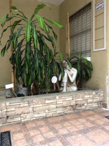 uma planta num vaso sentado numa borda de pedra numa casa em Apart hotel protomy em Villa Luzuriaga